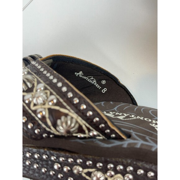 Montana West Women Sz 8 Platform Flip Flops Brown Silver Concho Studs Western - Picture 2 of 12